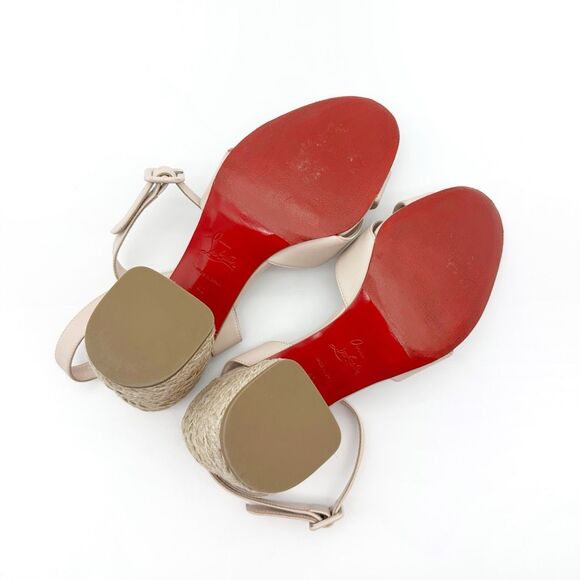 CHRISTIAN LOUBOUTIN Mariza Espadrille Block Heels Size 40 US 9.5 Beige Nude - Picture 10 of 13